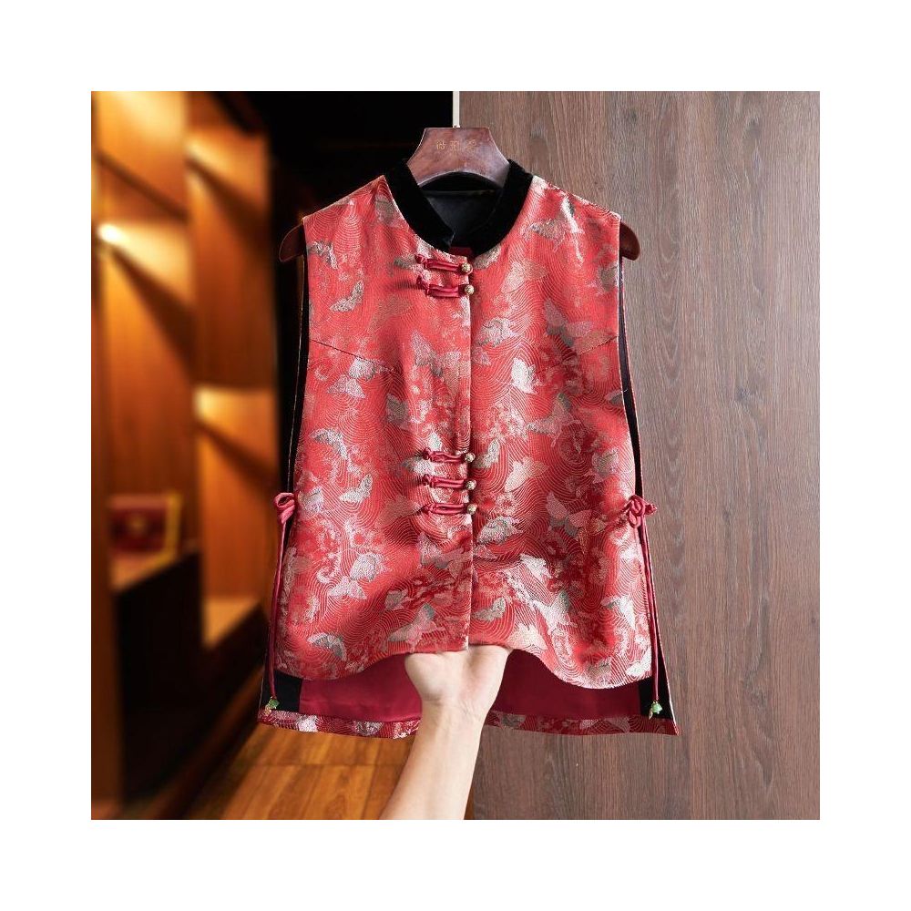 2025 Hot Selling New Chinese Style Vest Retro Jacquard Top Red Women s Vest for Outerwear image 1