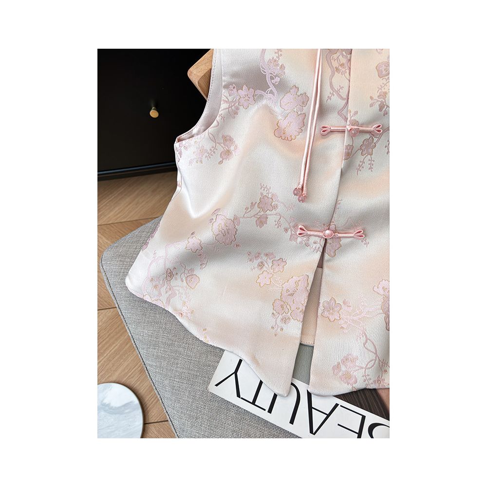Pink stunning new Chinese style new Chinese style hot stamping vest for women 2025 new style buckle beautiful shoulder vest for women image 3