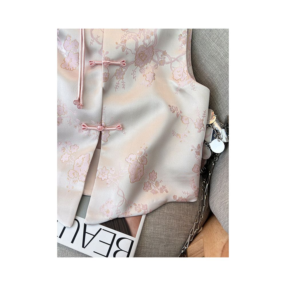 Pink stunning new Chinese style new Chinese style hot stamping vest for women 2025 new style buckle beautiful shoulder vest for women image 4