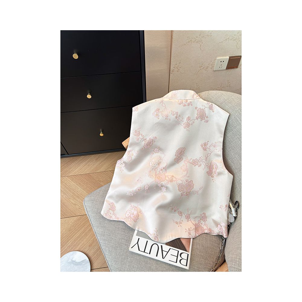 Pink stunning new Chinese style new Chinese style hot stamping vest for women 2025 new style buckle beautiful shoulder vest for women image 5