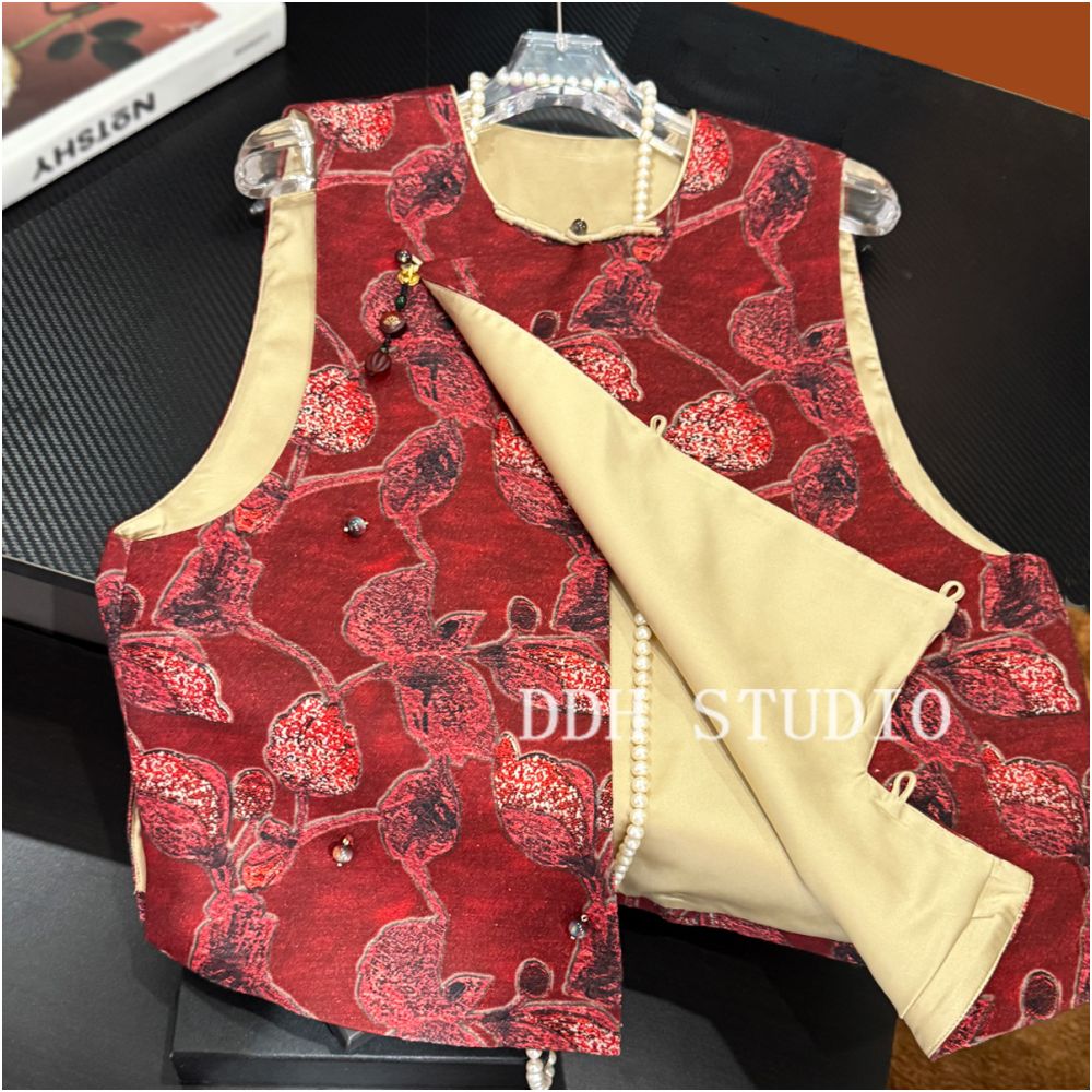 New Chinese style exquisitely decorated slanted placket round neck vest retro and youthful 2025 autumn new style for women image 0