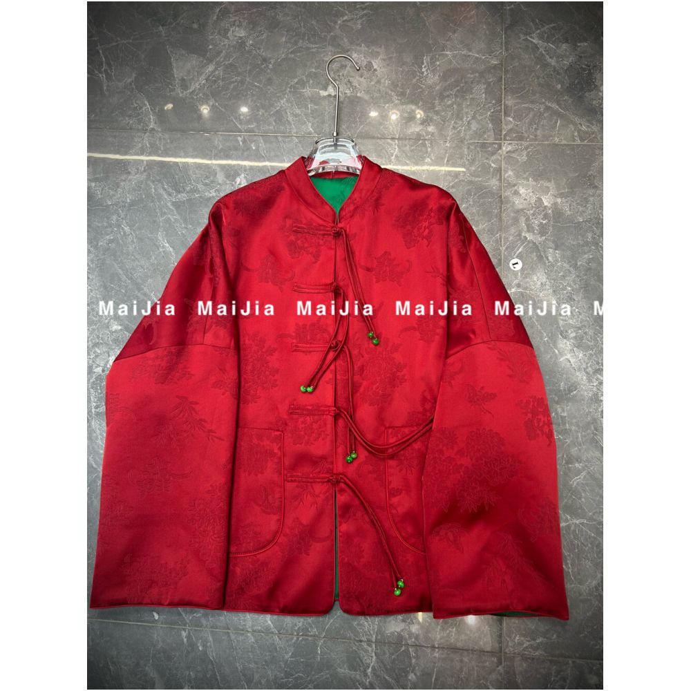 ASAYA5763 – Crimson Jade Silk Jacket ❤️💚