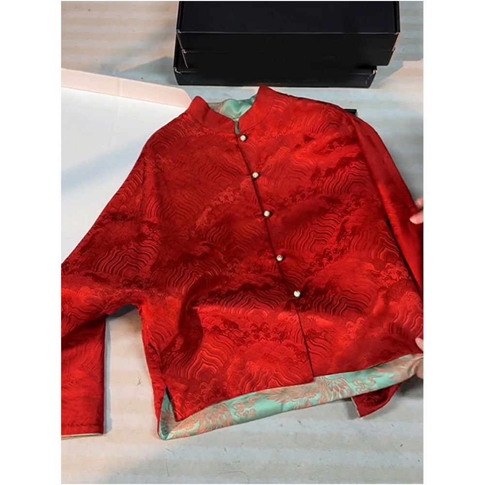 2026 Spring New Style with Unique Temperament Super Beautiful High end Retro New Chinese Style Song Jin Red Coat for Women image 3
