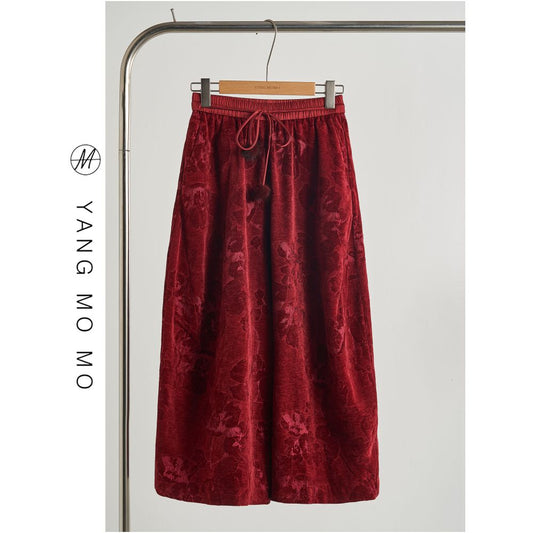 ASAYA5774 – Crimson Velvet Wide Pants 🍷✨