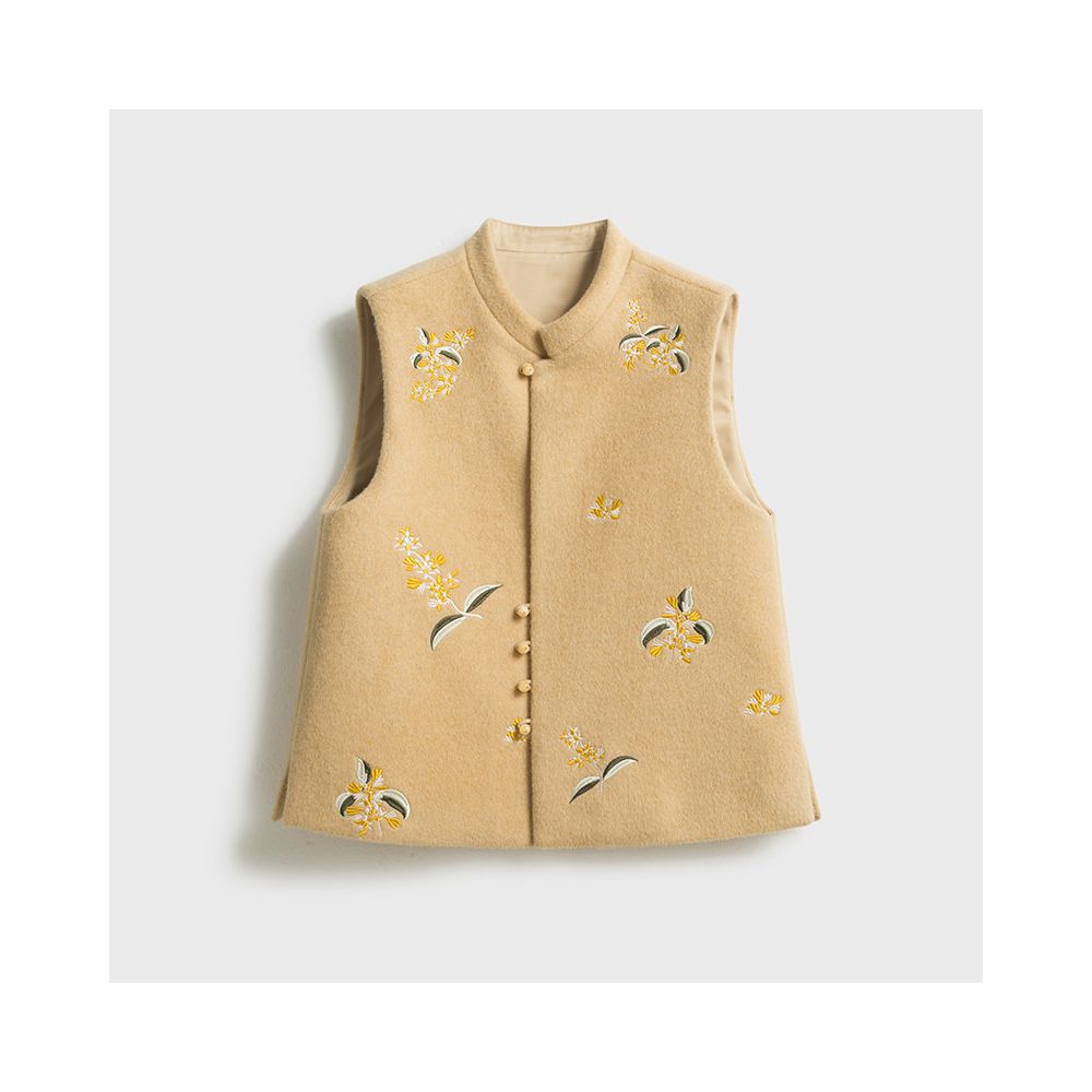 ASAYA5796 – Golden Osmanthus Embroidered Wool Vest 🖤🌼