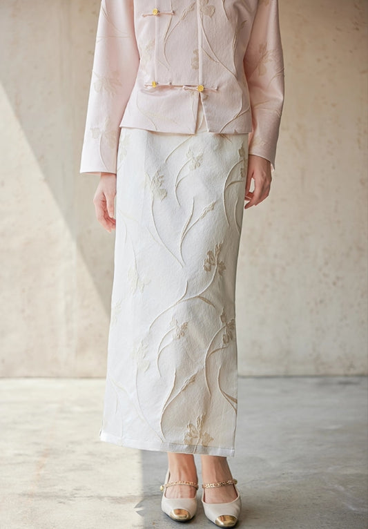 ASAYA4892 – Ivory Blossom Jacquard Skirt 🌸✨