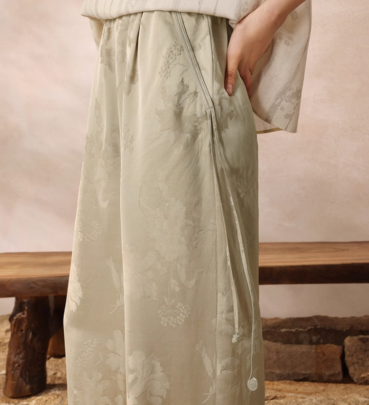 ASAYA4893 – Whispering Bloom Jacquard Pants 🌿✨