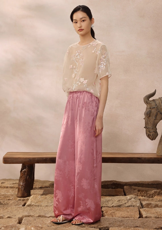 ASAYA4893 – Whispering Bloom Jacquard Pants 🌿✨
