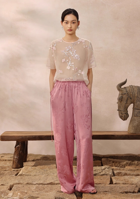 ASAYA4893 – Whispering Bloom Jacquard Pants 🌿✨