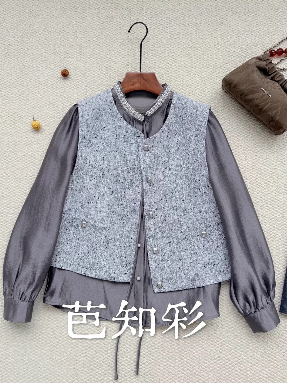 ASAYA4883 – Grey Chic Tweed Vest 🌫✨