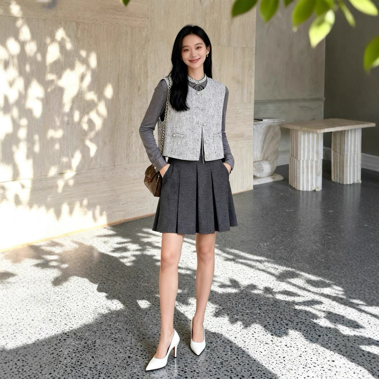ASAYA4883 – Grey Chic Tweed Vest 🌫✨