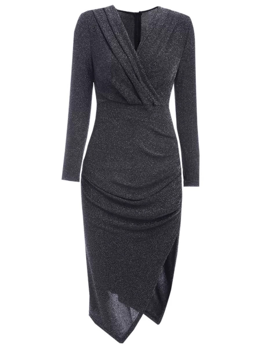 ASAYA4884 – Midnight Shimmer Draped Dress ✨🌙