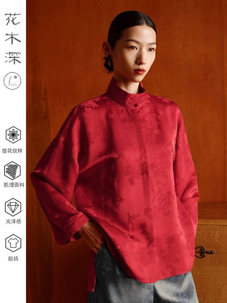 ASAYA4899 – Crimson Radiance Jacquard Top 🌹✨