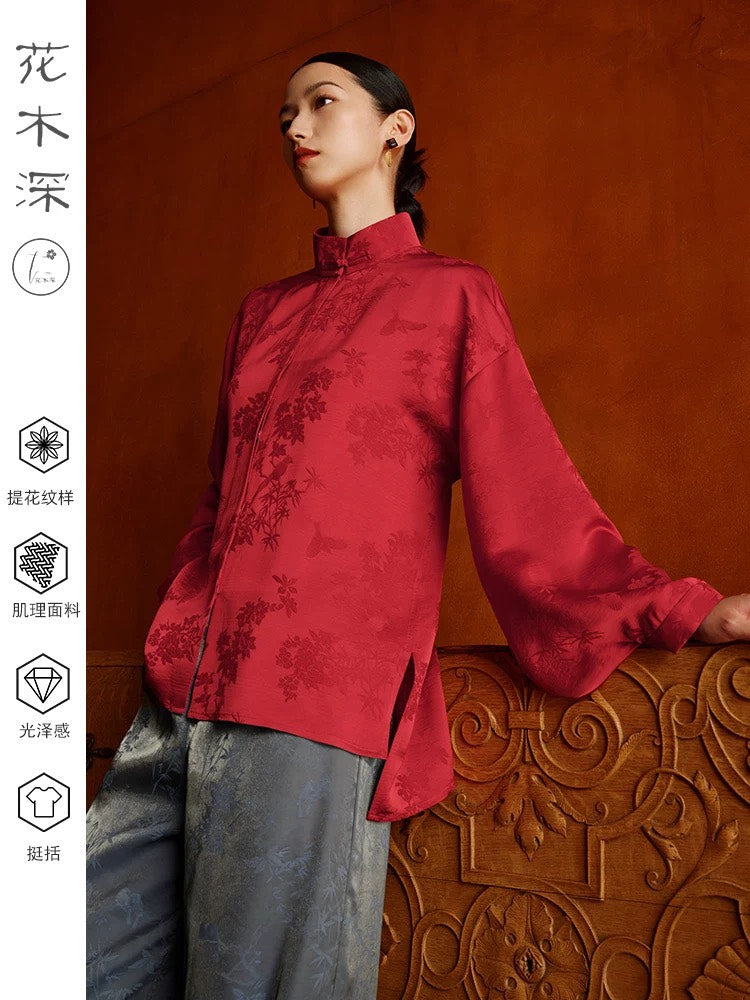 ASAYA4899 – Crimson Radiance Jacquard Top 🌹✨