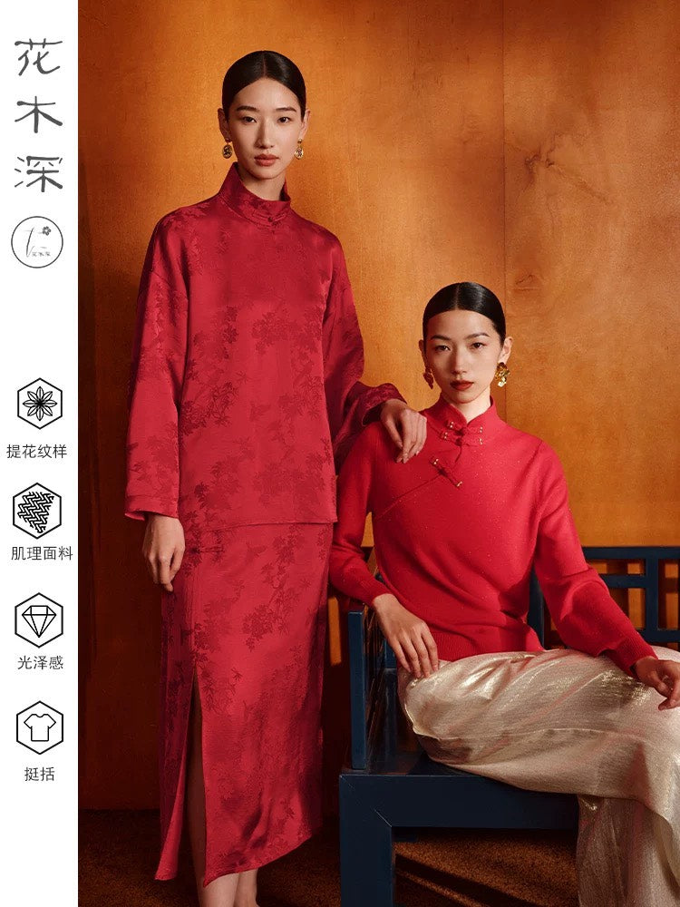 ASAYA4899 – Crimson Radiance Jacquard Top 🌹✨