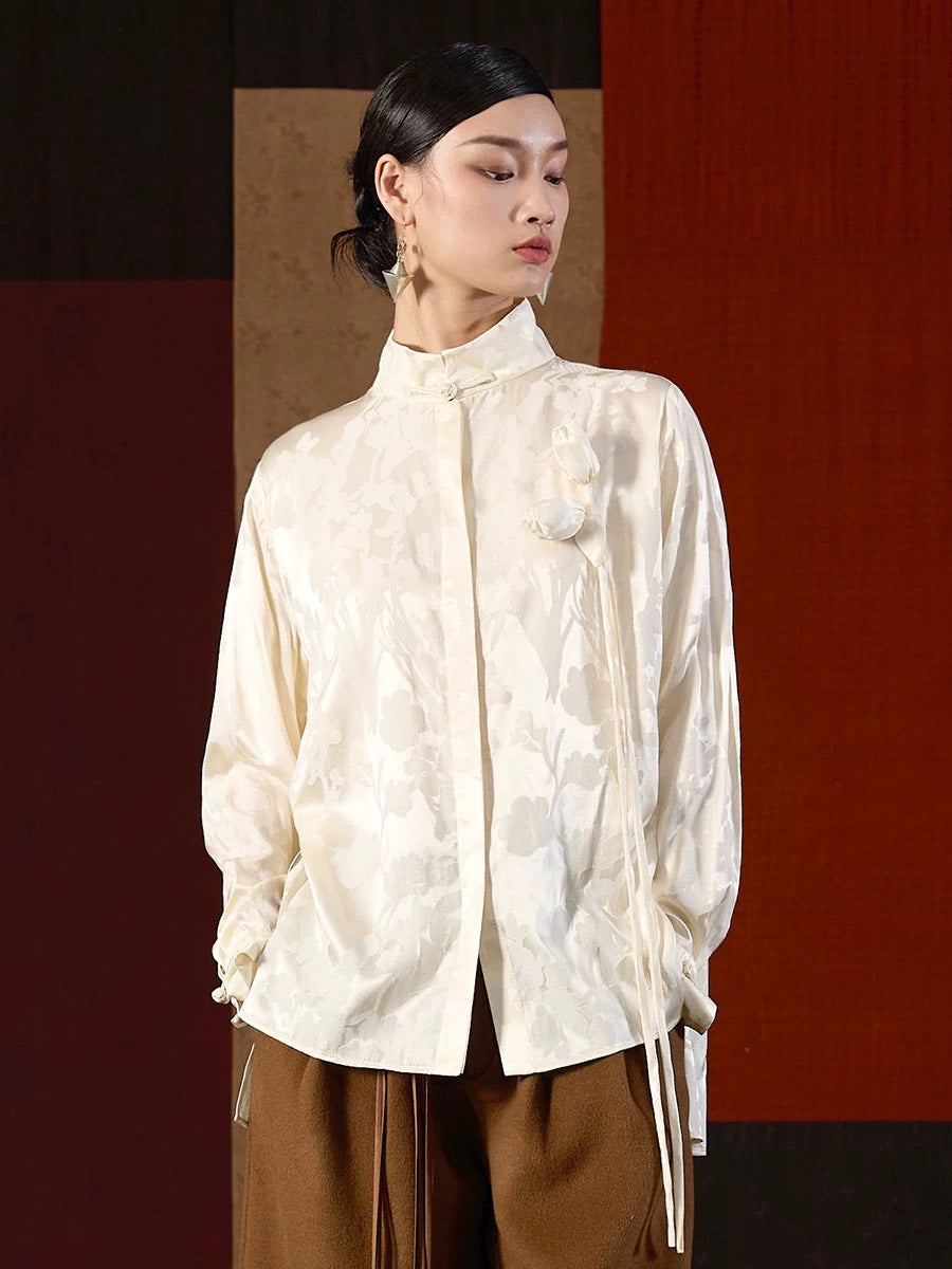 ASAYA4900 – Magnolia Bloom Jacquard Top 🌸✨