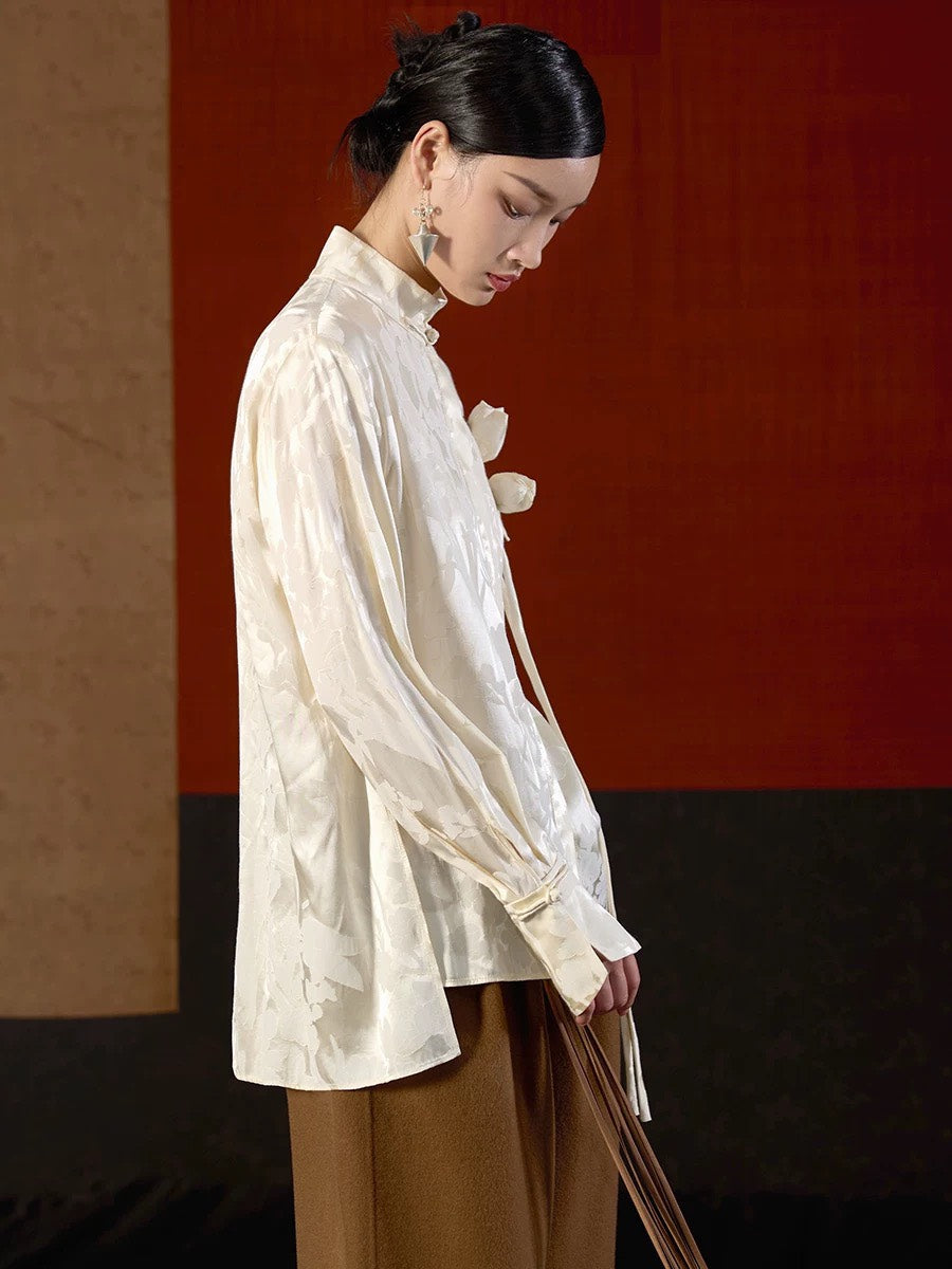 ASAYA4900 – Magnolia Bloom Jacquard Top 🌸✨