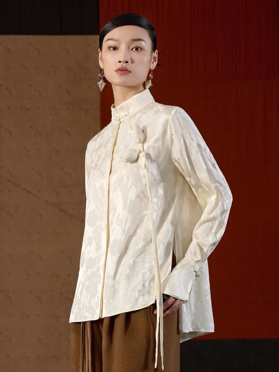 ASAYA4900 – Magnolia Bloom Jacquard Top 🌸✨